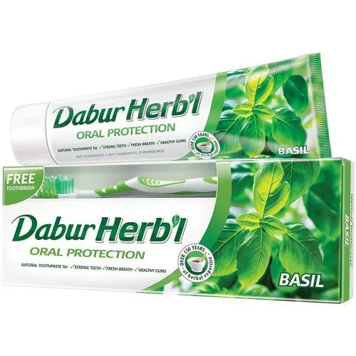 Зубная паста для защиты полости рта Базилик Дабур (Dabur Herbal Basil Toothpaste) 150 г + щетка