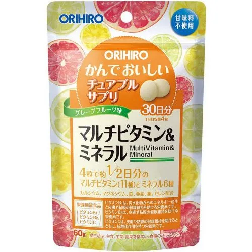 Мультивитамины и Минералы, вкус грейпфрута (Multivitamins & Minerals Orihiro) 60 г (120 табл. / 500 мг)