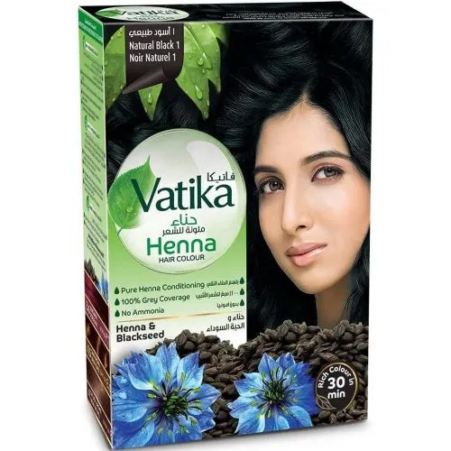Дабур Ватика черная краска на основе хны (Natural Black 1 Henna Vatika Dabur) 60 г (6 пакетиков)