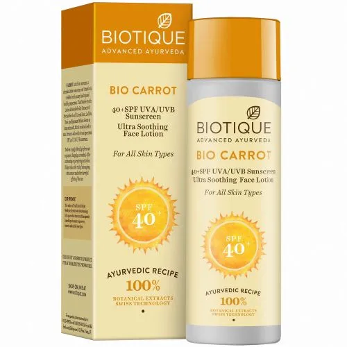 Солнцезащитный ультра успокаивающий лосьон для лица Био Морковь Биотик SPF 40+ (Bio Carrot Face Lotion Biotique) 120 мл