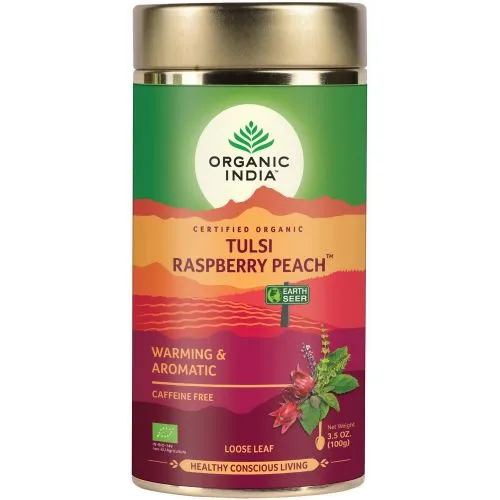 Чай Тулси с Гибискусом и ароматами Малины и Персика Органик Индия (Tulsi Raspberry Peach Tea Organic India) 100 г