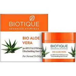 Ультра успокаивающий солнцезащитный крем для лица Био Алоэ вера Биотик SPF 30+ (Bio Aloe Vera Cream Biotique) 50 г 0