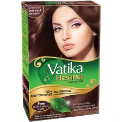 Дабур Ватика коричневая краска на основе хны (Natural Brown 4 Henna Vatika Dabur) 60 г (6 пакетиков)