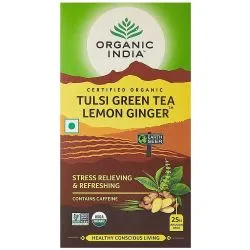 Зеленый чай Тулси с лимоном и имбирем Органик Индия (Tulsi Green Tea Lemon Ginger Organic India) 25 пакетиков по 1.8 г 0