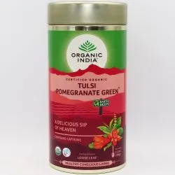 Зеленый чай, Тулси, Гибискус, Гранат с ароматом Малины (Tulsi Pomegranate Green Tea Organic India) 100 г 0